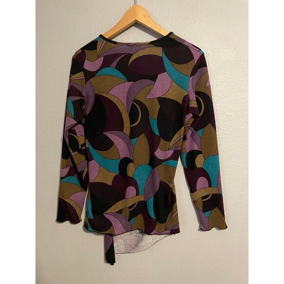 Loco Lindo Womens Tunic L/XL Purple Geometric Faux Wrap Stretch Asymmetric Boho - Picture 4 of 8